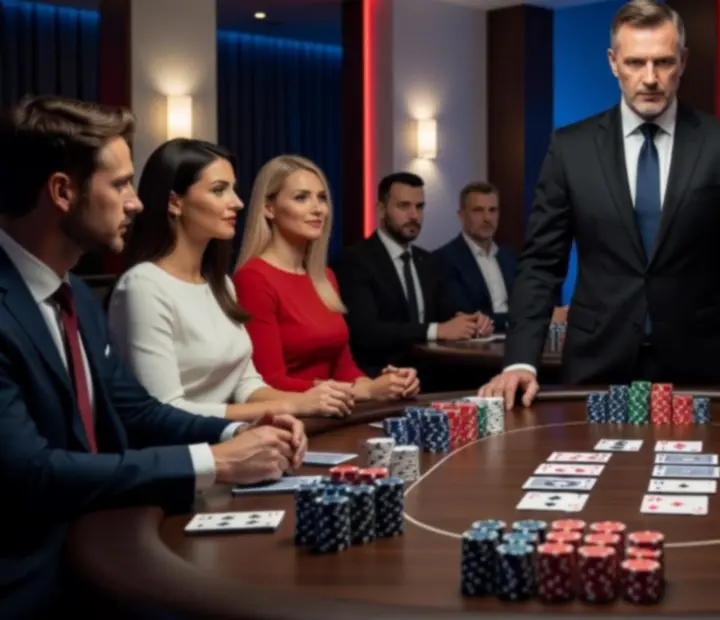 Profesjonalnie przygotowany stół pokerowy podczas eleganckiego wydarzenia